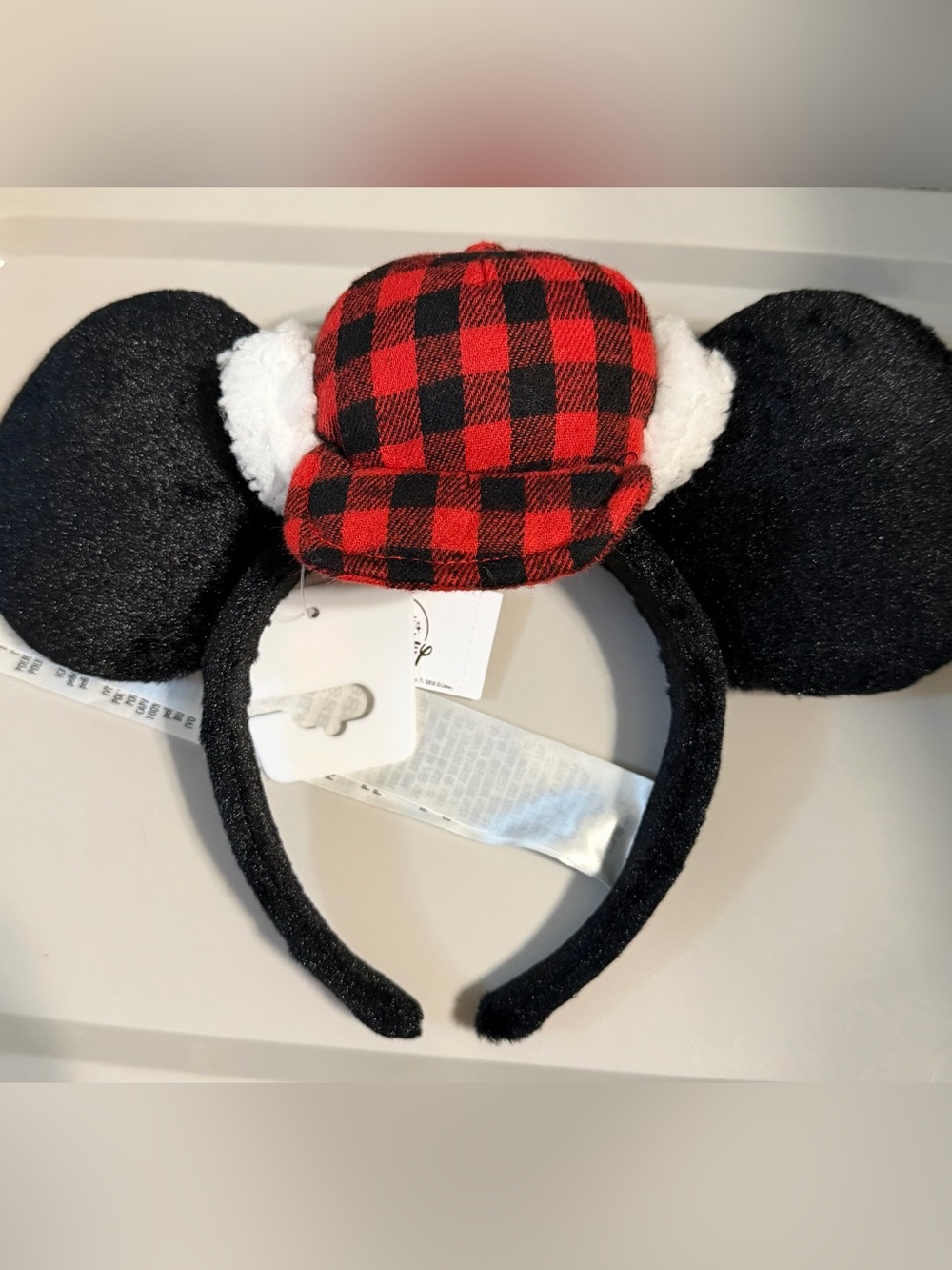 Plaid Bow Plush Ear Headband - Red & Black